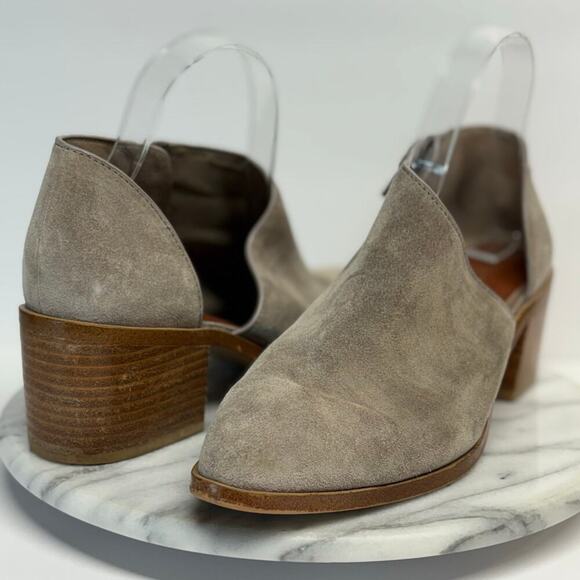 1.STATE Isak Fog Gray Suede Curvy Side Cutout Block Heel Half D'Orsay Bootie 8.5 - Picture 1 of 13